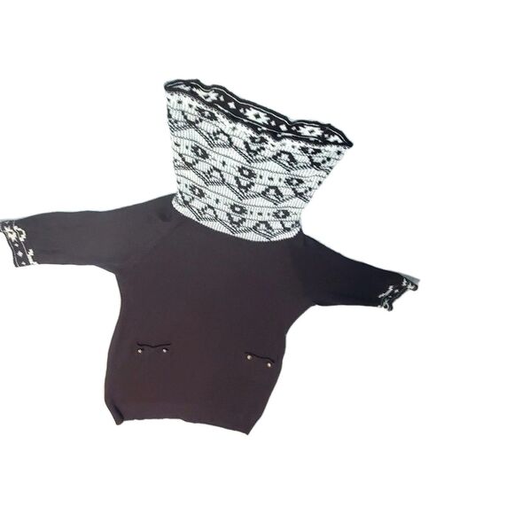 Pink Rose 3X Brown Sweater Dress – Fair Isle Cowl & Cuffs – Plus Size Cozy Knit - Picture 4 of 16